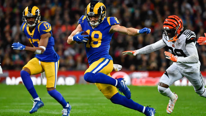 Cooper Kupp makes one of five catches in the first half of the Rams game against the Bengals in London.